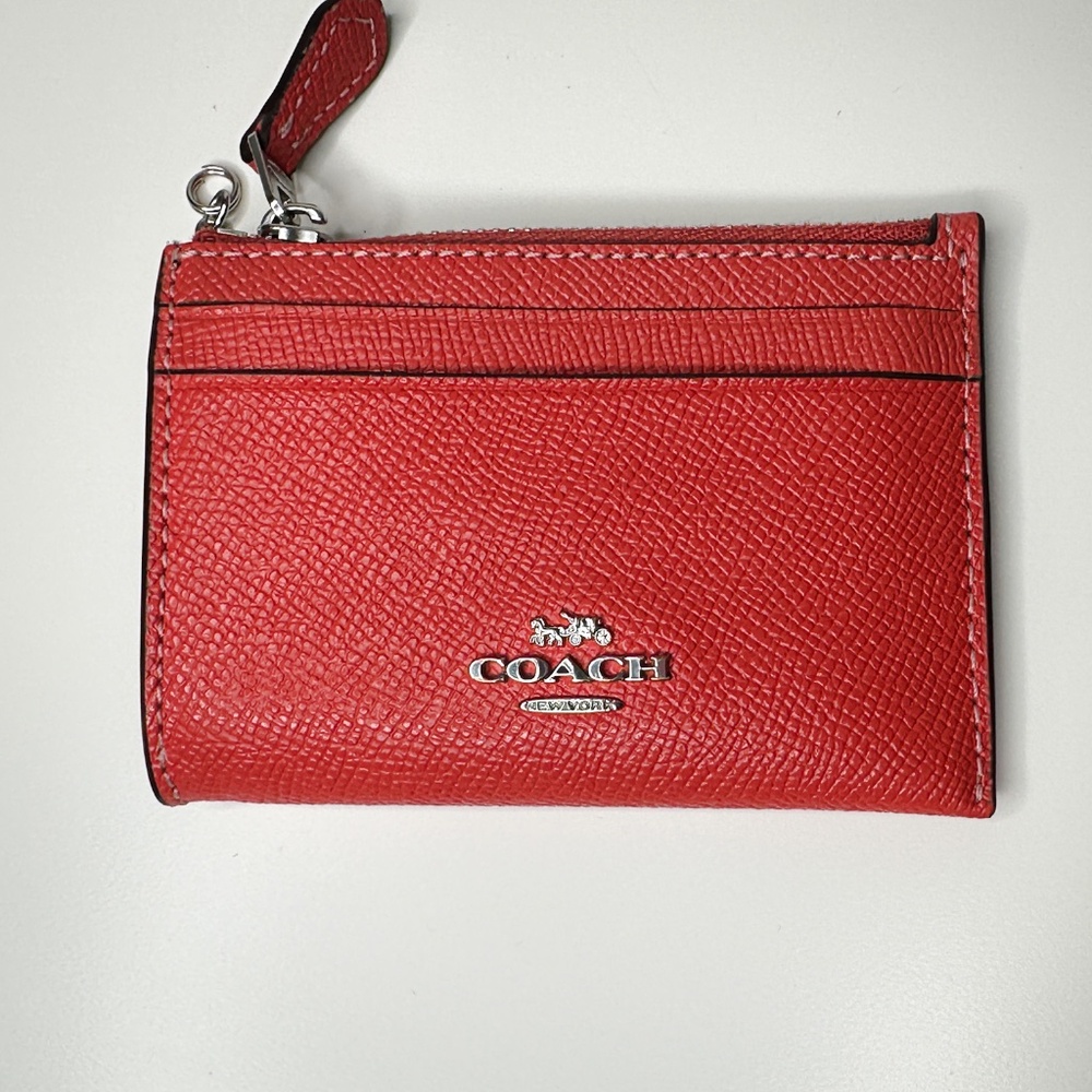 COACH Mini Skinny ID Case in Tangerine Crossgain Leather